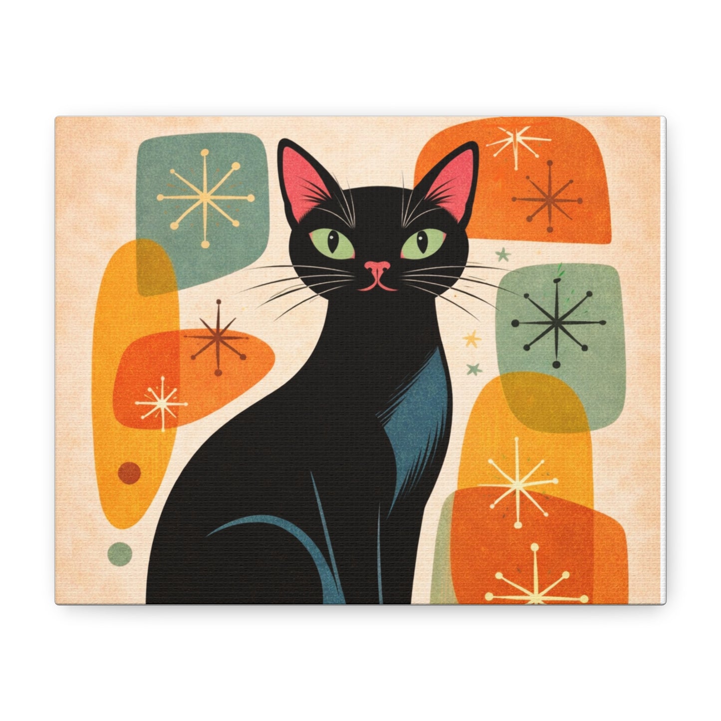 Mid-Century Modern Black Cat Canvas Print — Matte Stretched Wall Art