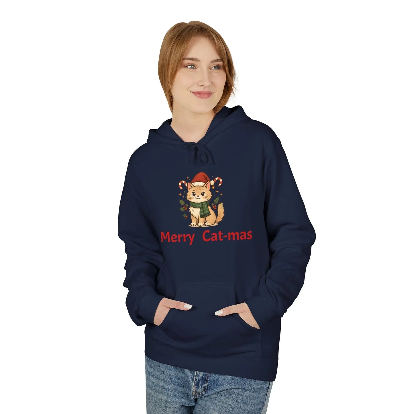 Christmas Cat Hoodie — "Merry Cat-mas" Festive Holiday Pullover Printify