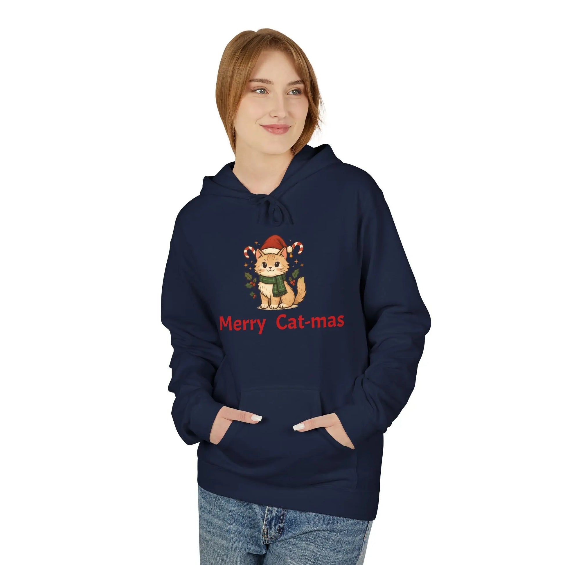 Christmas Cat Hoodie — "Merry Cat-mas" Festive Holiday Pullover Printify