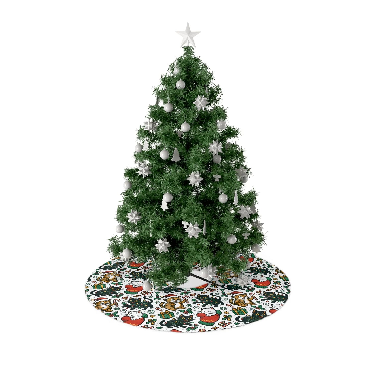 Cat Pattern Christmas Tree Skirt – Cute Holiday Kitty Tree Mat Printify