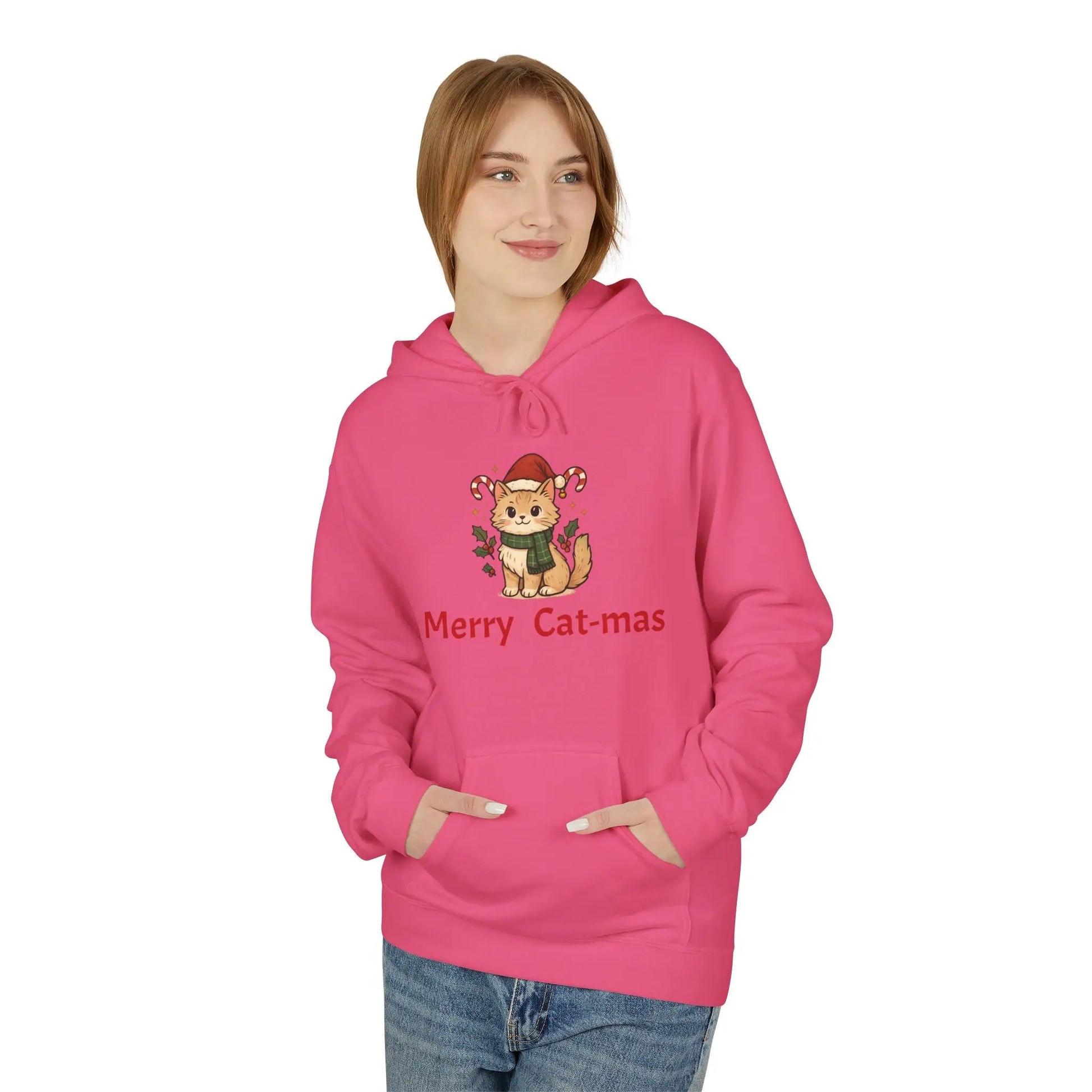 Christmas Cat Hoodie — "Merry Cat-mas" Festive Holiday Pullover Printify