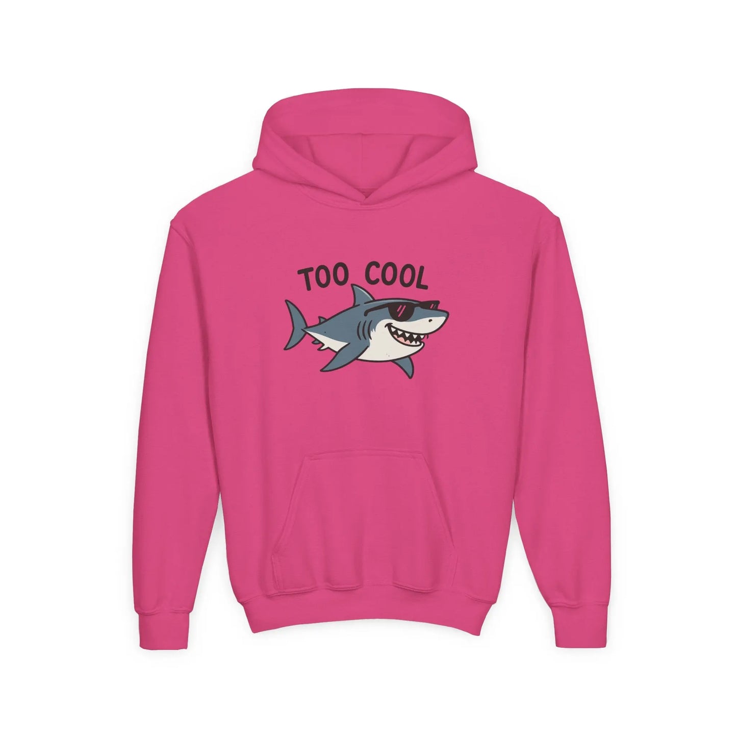 Youth Hoodie - 'Too Cool' Shark Graphic Pullover Printify
