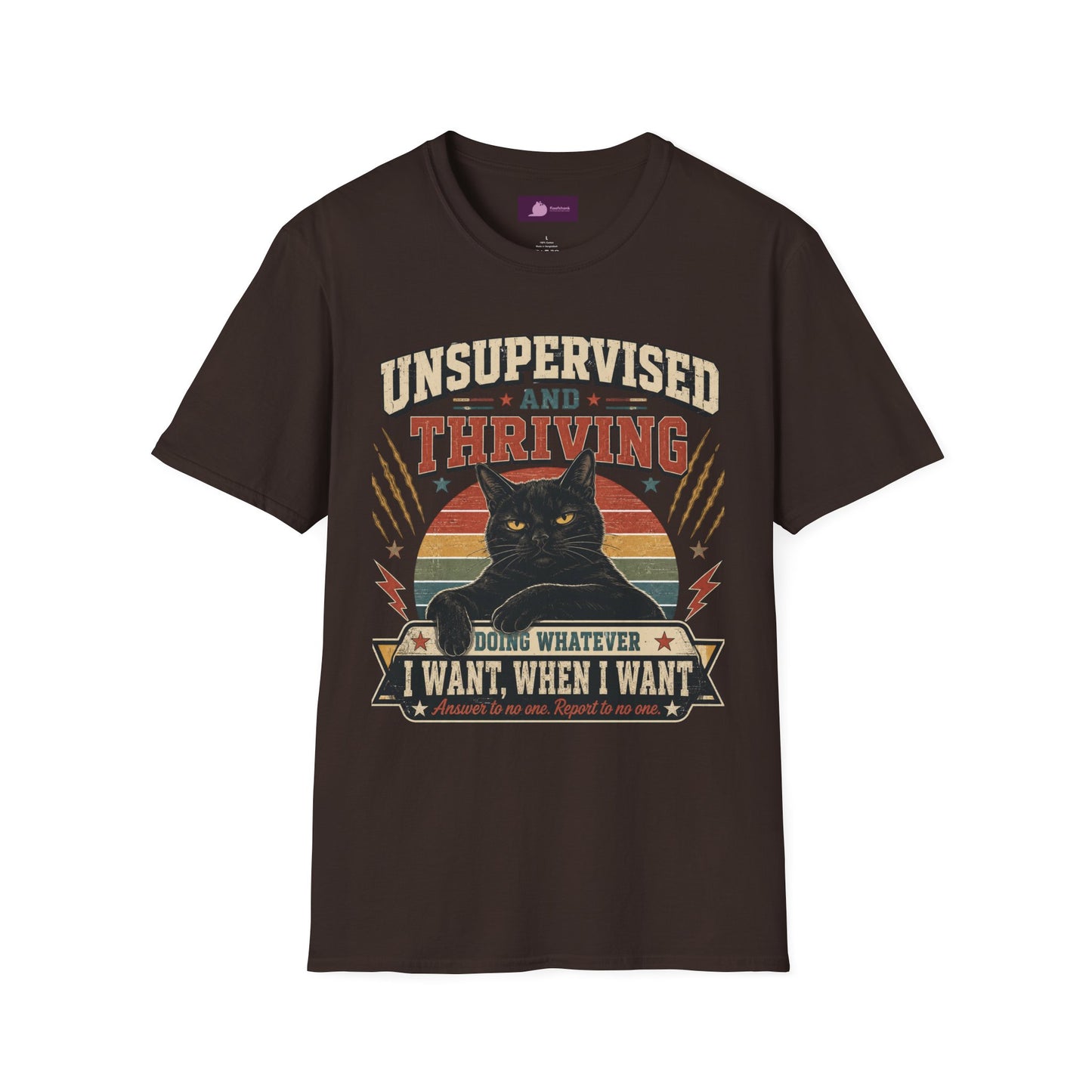 Unsupervised and Thriving Cat T-Shirt — Funny Black Cat Retro Graphic Tee