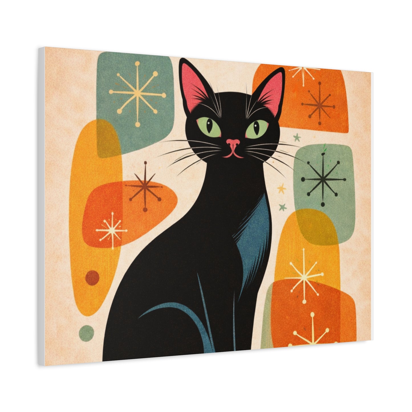 Mid-Century Modern Black Cat Canvas Print — Matte Stretched Wall Art