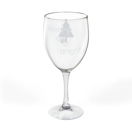 Engraved 'Merry & Bright' Holiday Wine Glass — 10.5 oz Printify