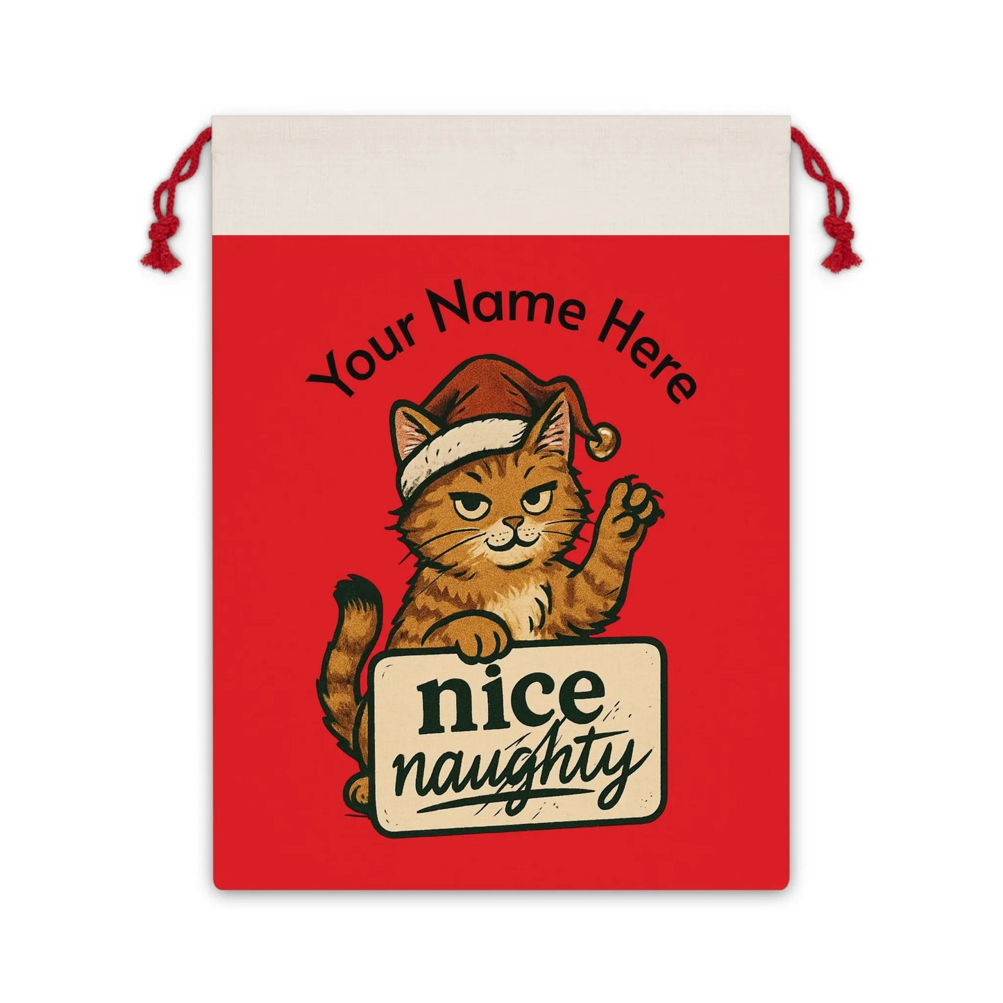 Christmas Gift Bag — Personalized 'Your Name Here' Merry Christmas Drawstring Bag Printify