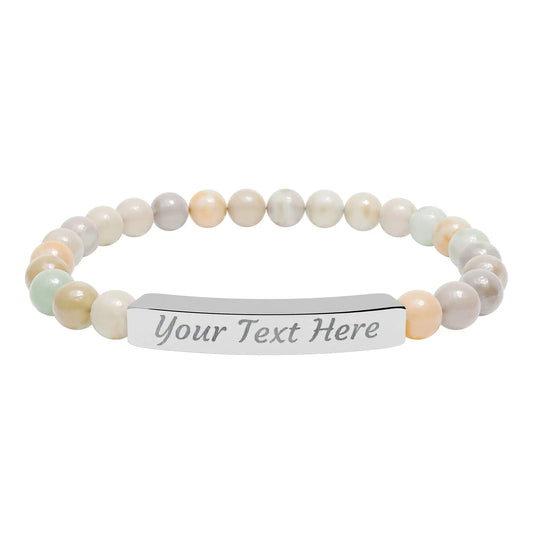Engravable Natural Stone Stretch Bar Bracelet — Personalized Beaded Bracelet Printify