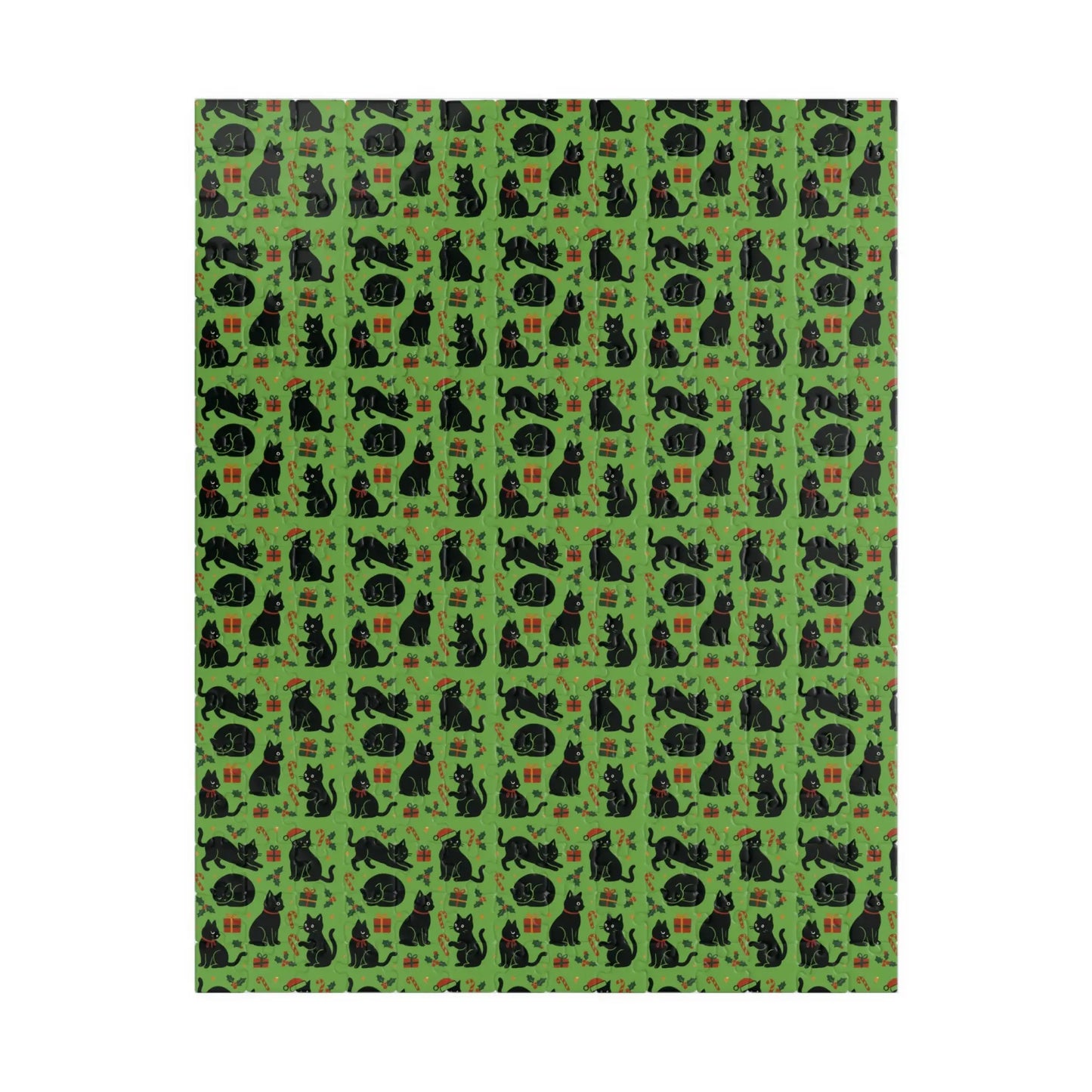 Green Christmas Cats Puzzle – Spooky Cat Pattern Jigsaw (110/252/520/1014 pcs) Printify