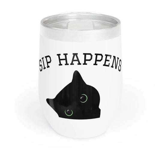 Wine Tumbler, Chic Funny Black Cat Design, Gift for Wine Lovers and Cat Owners Printify