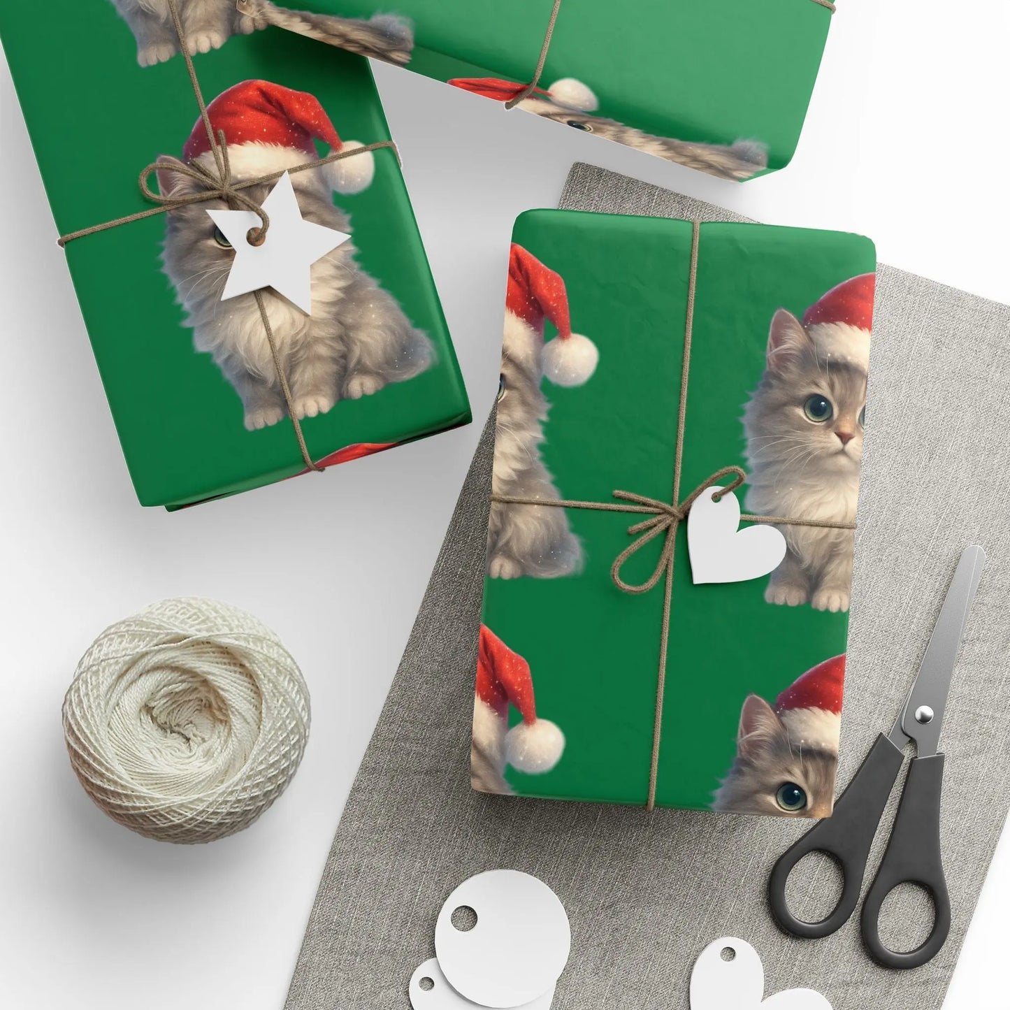 Wrapping Papers - Festive Holiday with Cute Santa Pets Printify