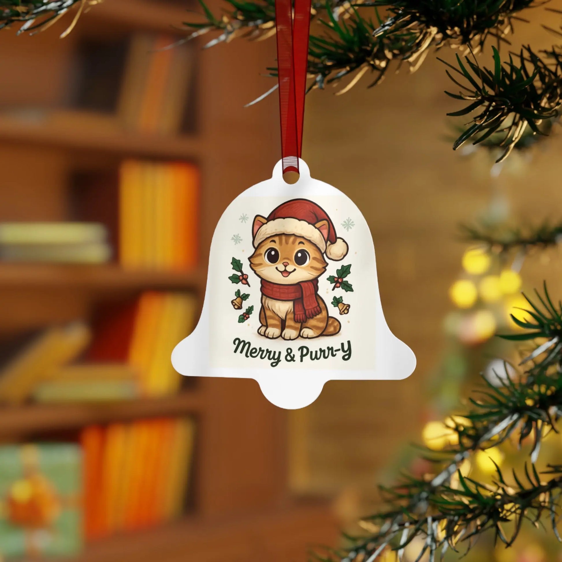 Christmas Cat Ornament - Merry & Purr-Y 2025 Metal Ornament Printify
