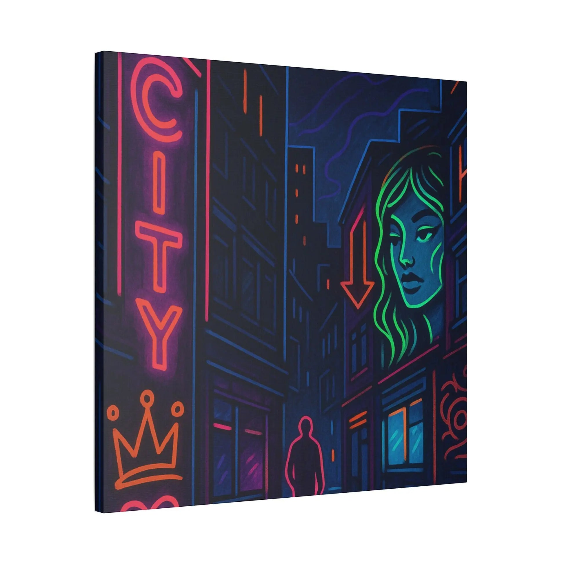 Canvas Art, Urban Neon City Vibes, Stretched Canvas Painting, Modern Home Decor, Gift for Art Lovers, Wall Decor Printify