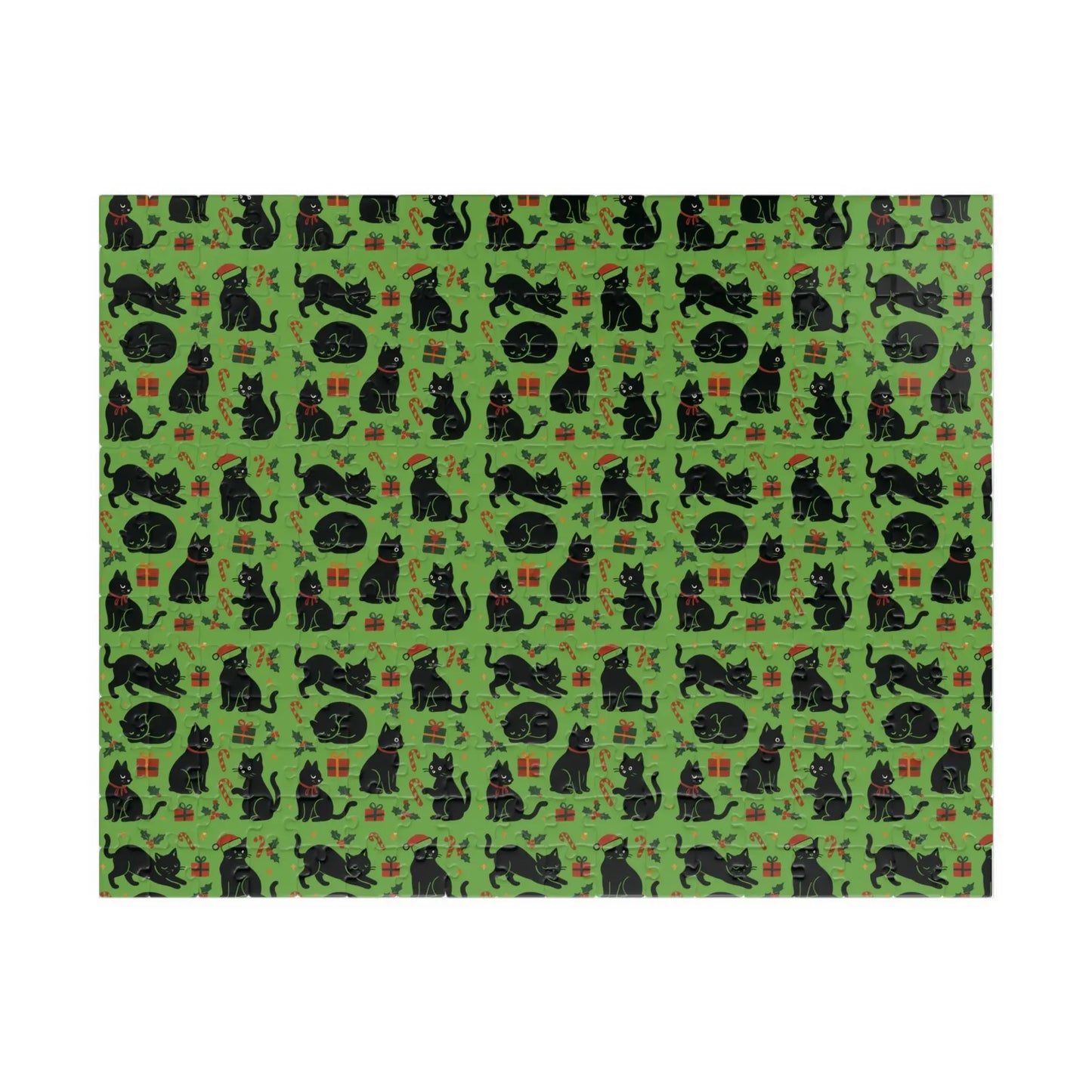 Green Christmas Cats Puzzle – Spooky Cat Pattern Jigsaw (110/252/520/1014 pcs) Printify