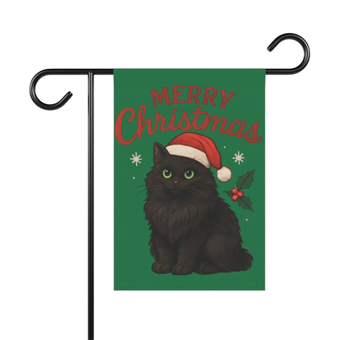 Merry Christmas Black Cat Garden Flag — Holiday House Banner Printify
