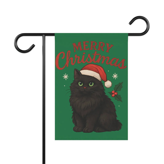 Merry Christmas Black Cat Garden Flag — Holiday House Banner Printify
