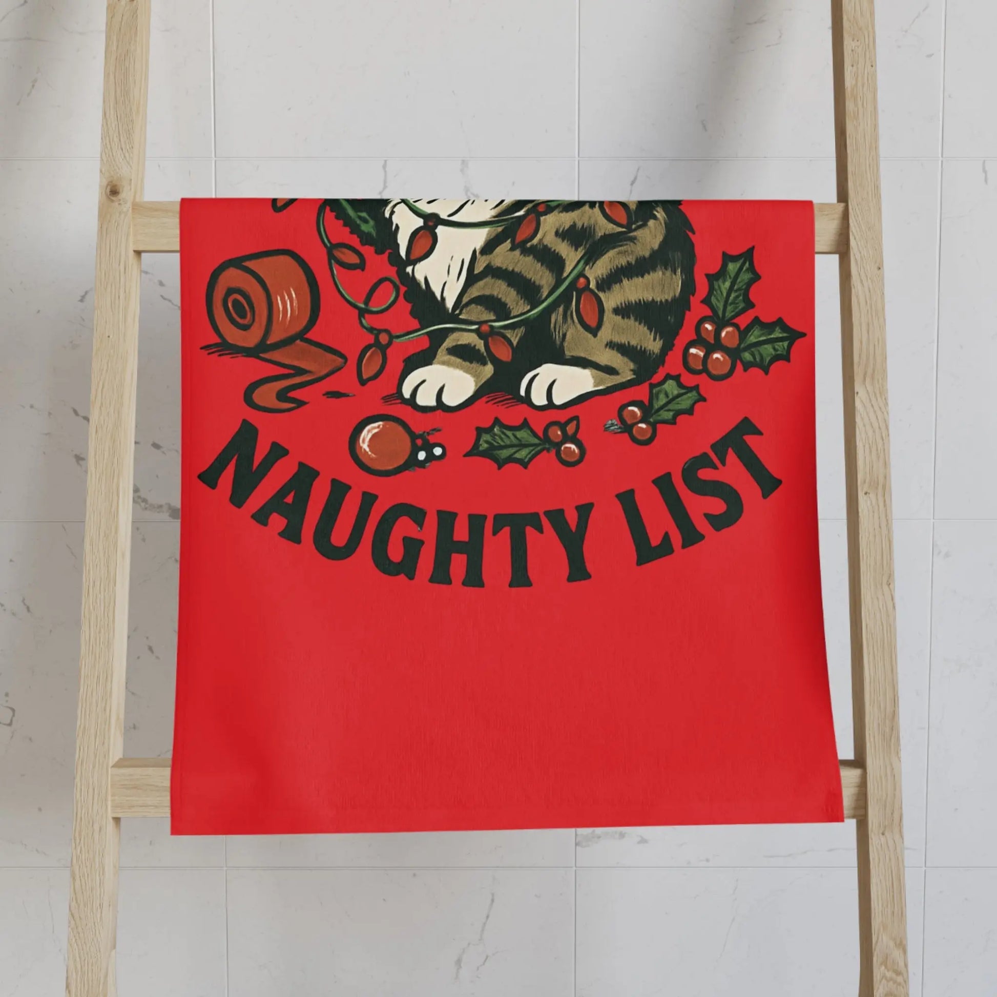 Naughty List Cat Hand Towel – Funny Christmas Kitten Holiday Decor Printify