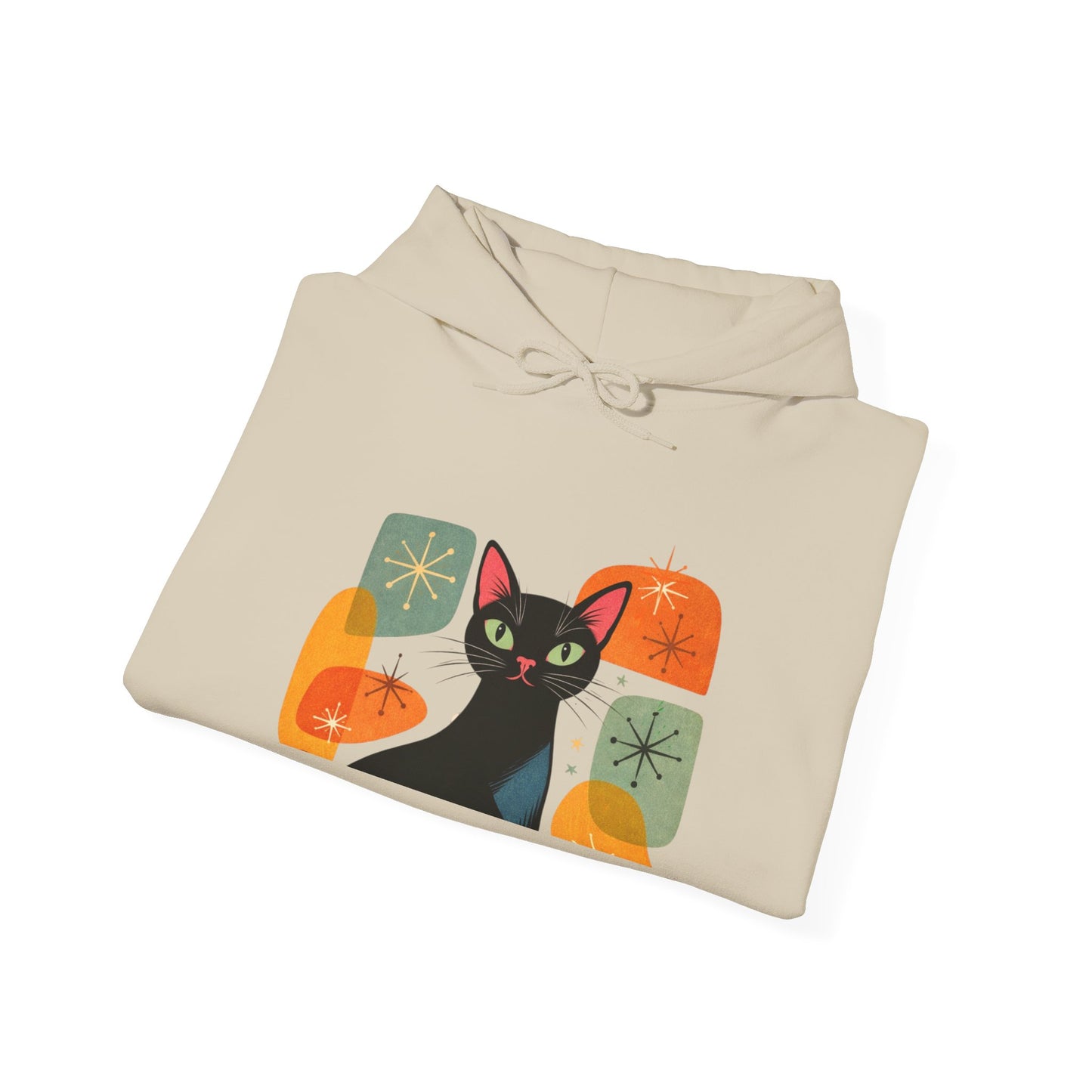 Mid-Century Modern Cat Hoodie — Retro Cool Graphic Sweatshirt