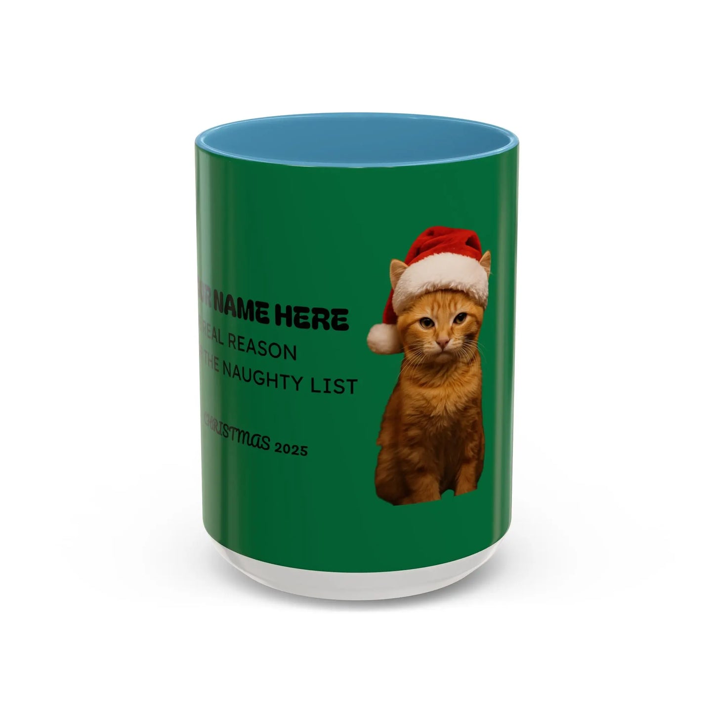 Christmas Cat Accent Mug - Personalized 'On the Naughty List' Mug Printify