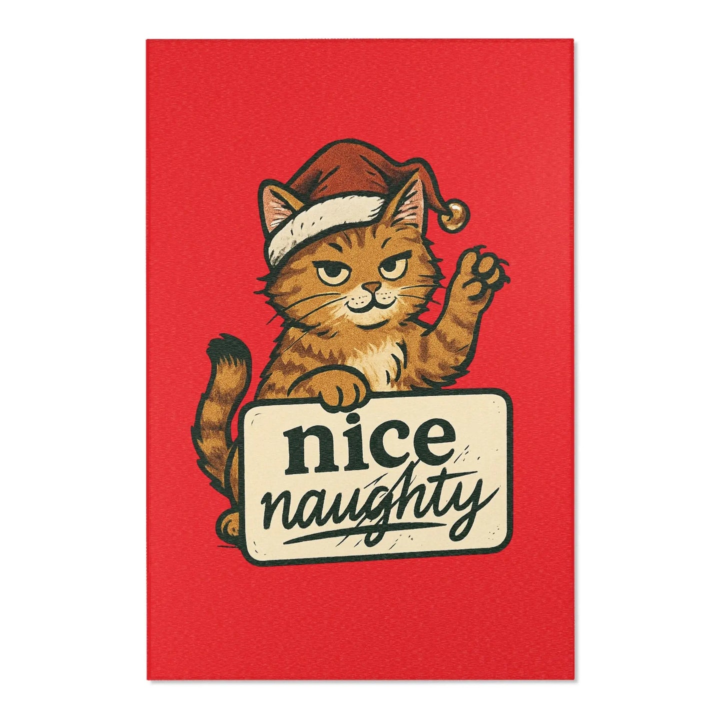 Christmas Cat Area Rug — ‘Nice, Naughty’ Funny Holiday Doormat Printify
