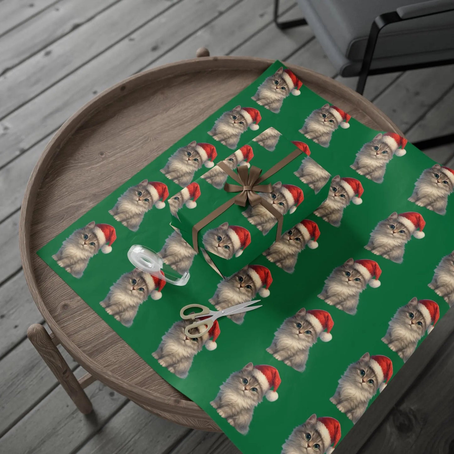 Wrapping Papers - Festive Holiday with Cute Santa Pets Printify
