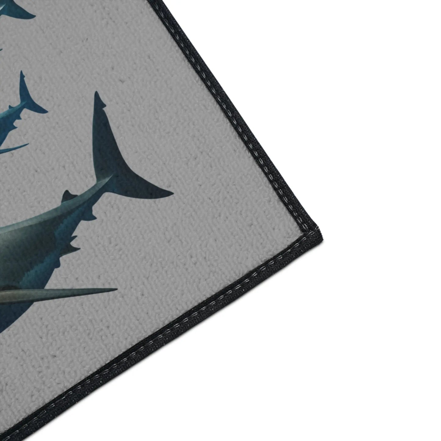 Shark School Heavy-Duty Floor Mat — Durable Ocean Shark Rug for Entryway, Garage, or Bathroom Printify