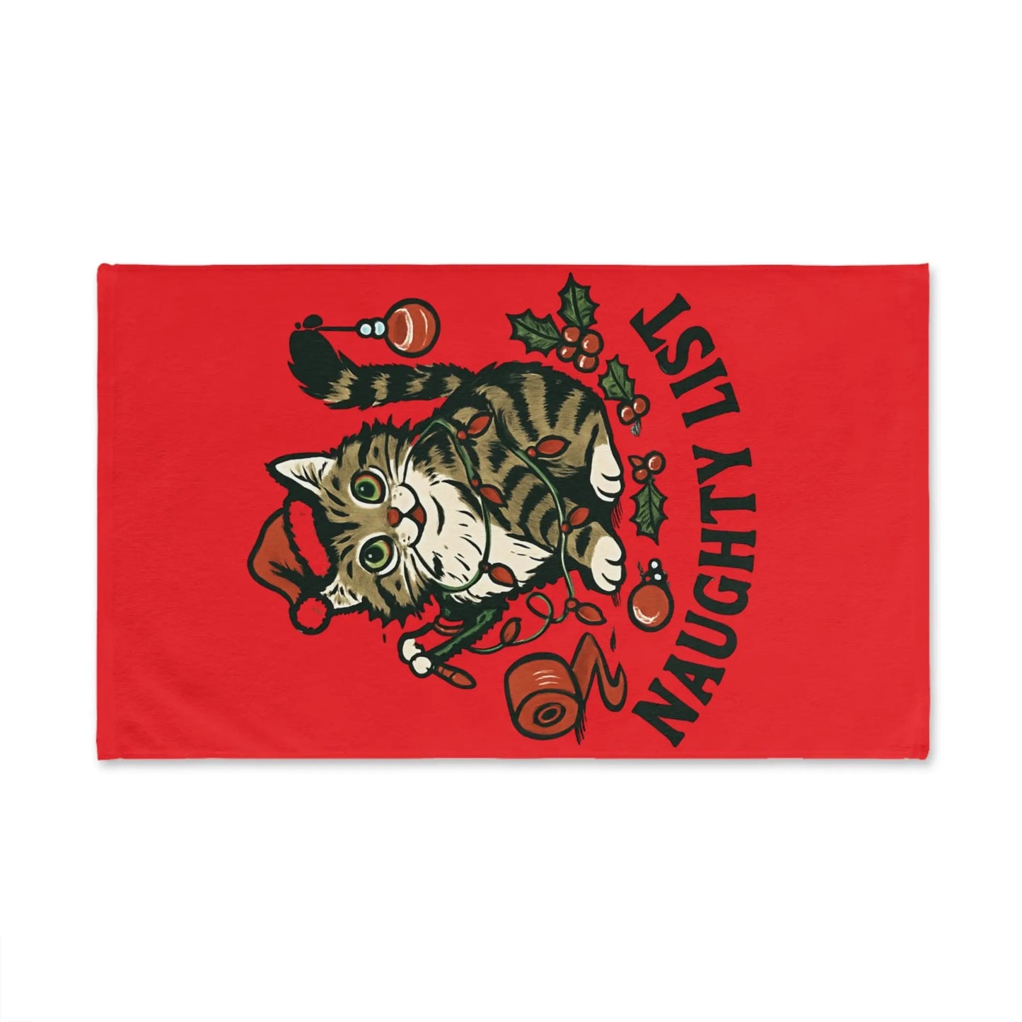 Naughty List Cat Hand Towel – Funny Christmas Kitten Holiday Decor Printify