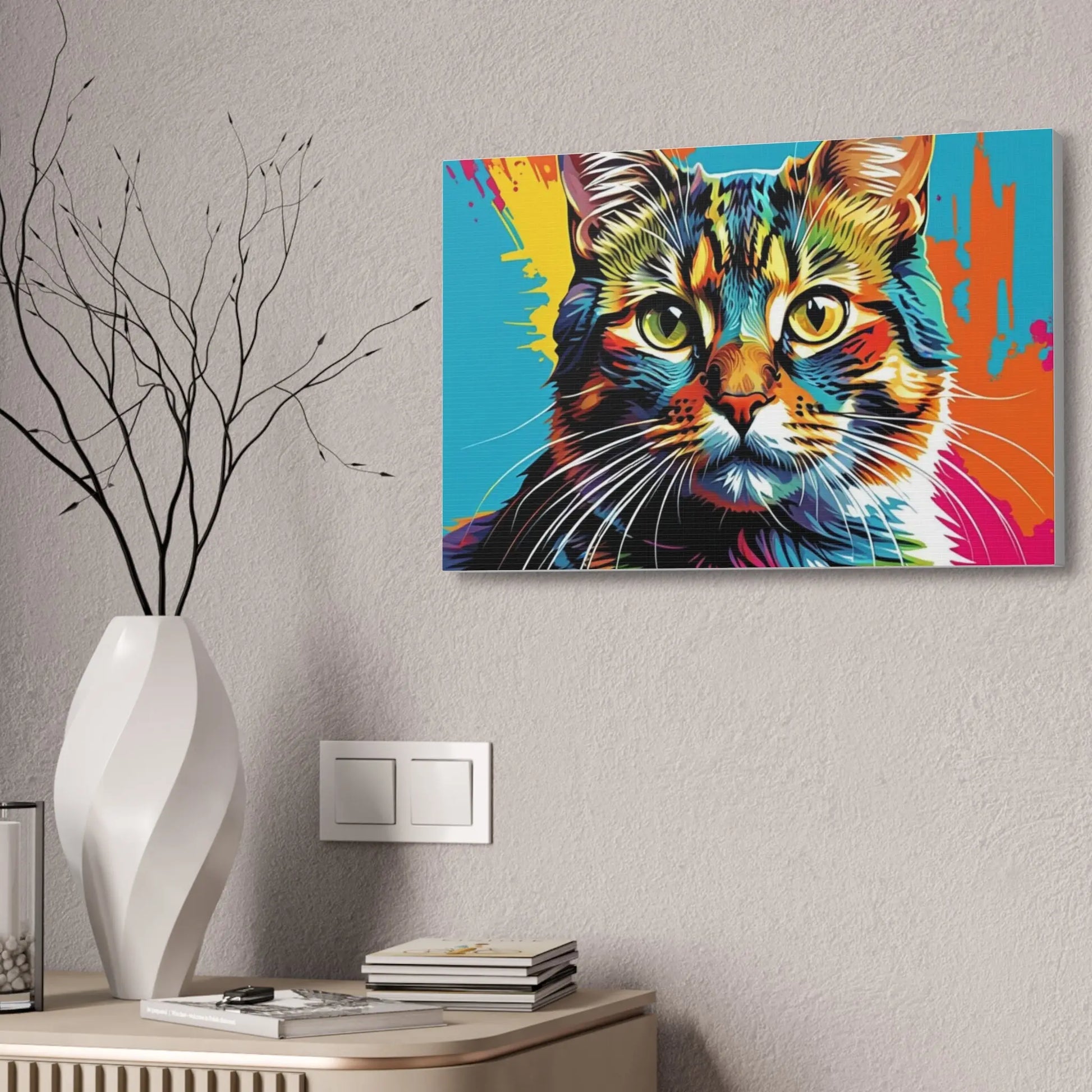 Colorful Pop Art Cat Canvas – Vibrant Stretched Wall Art Printify