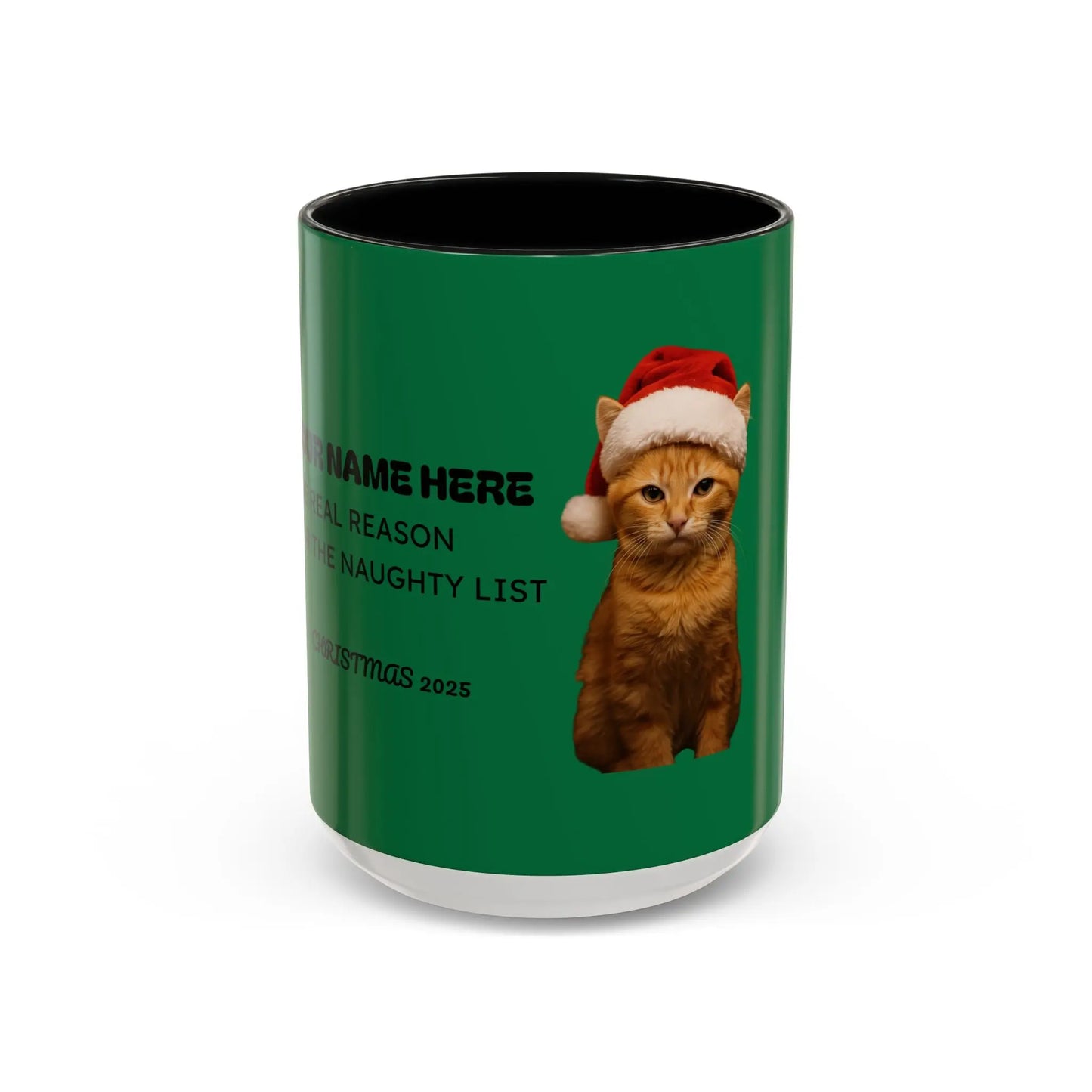 Christmas Cat Accent Mug - Personalized 'On the Naughty List' Mug Printify