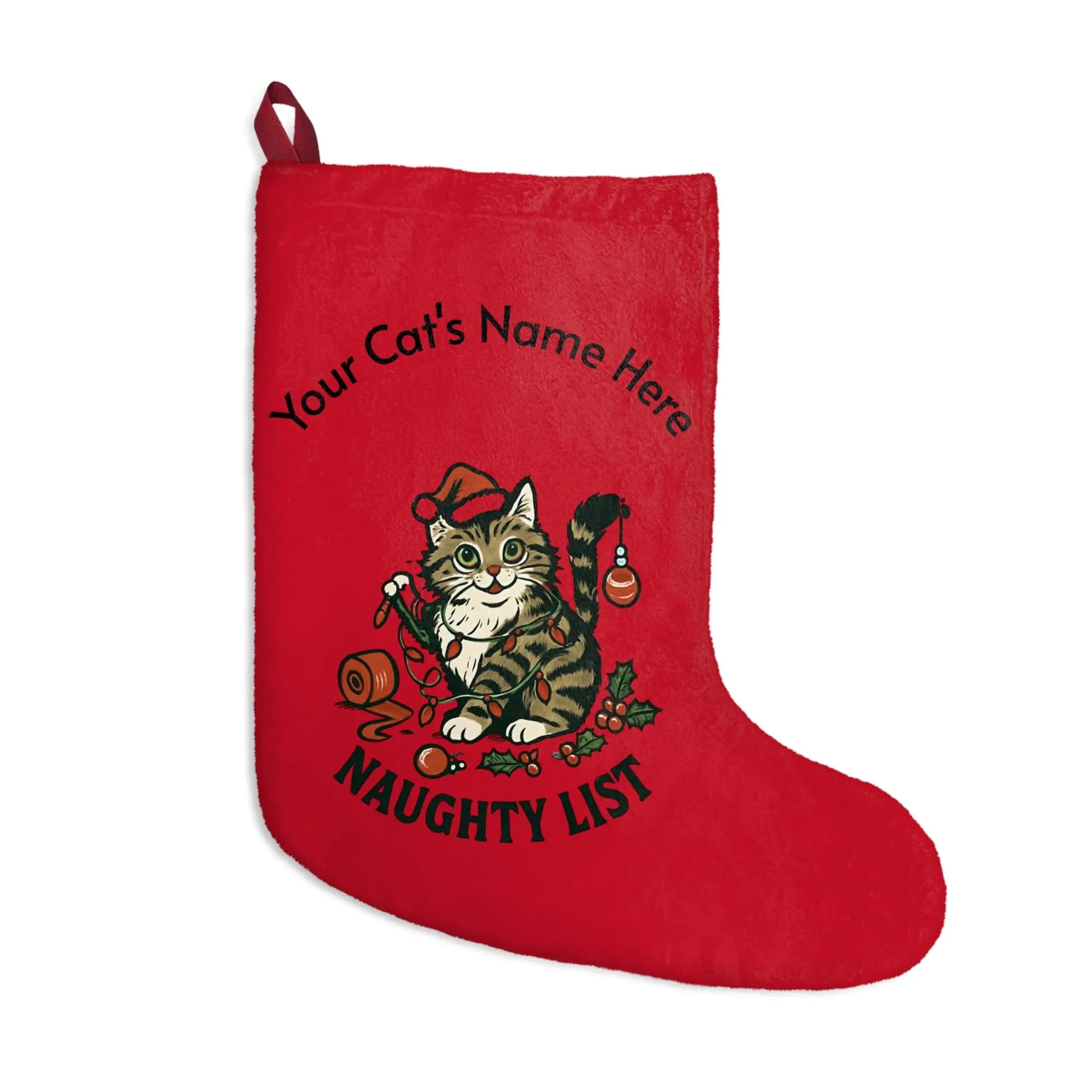 Personalized Cat Christmas Stocking - 'Naughty List' Kitten Holiday Stocking Printify