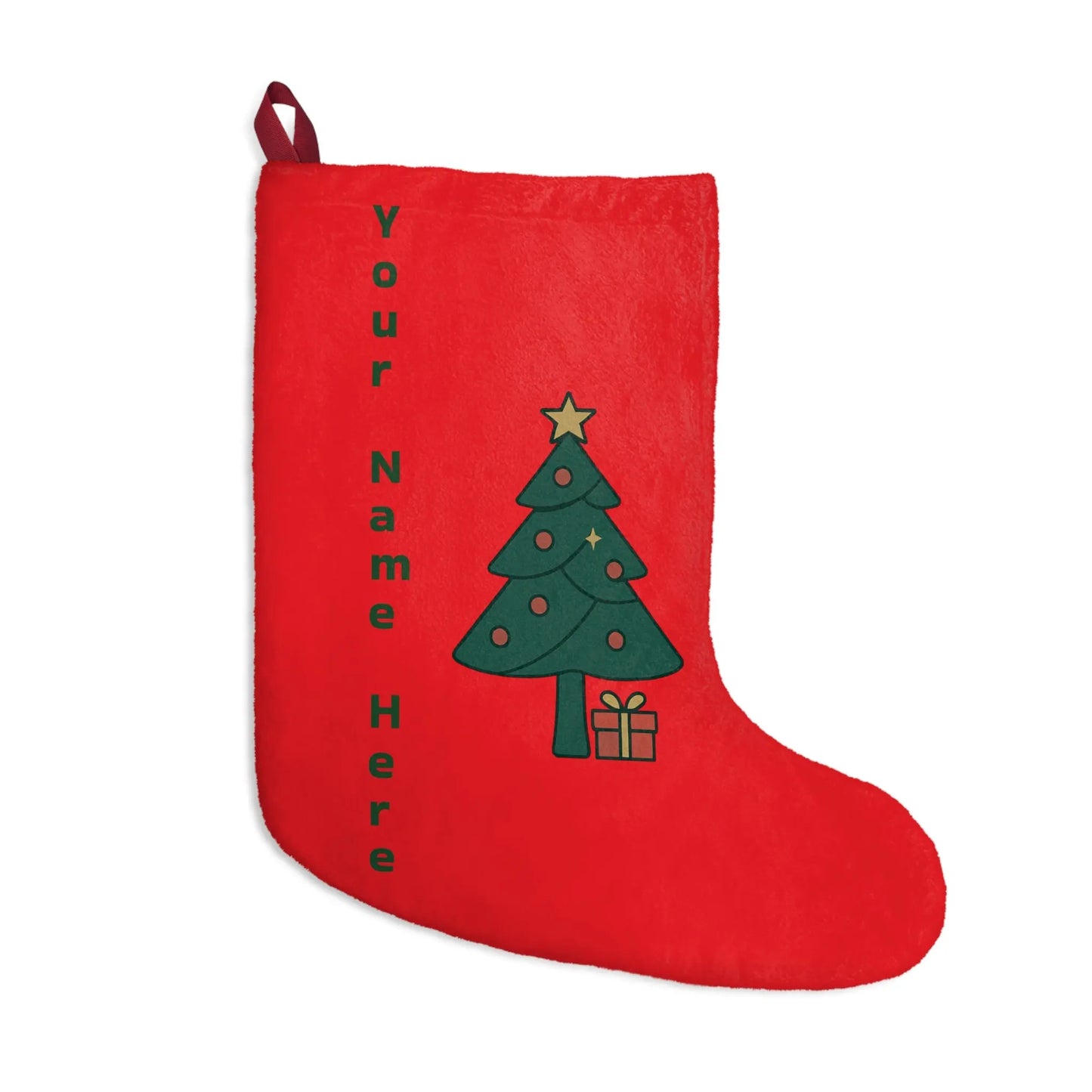 Personalized Christmas Stocking with Cute Tree Design — Custom Name Holiday Stocking Printify