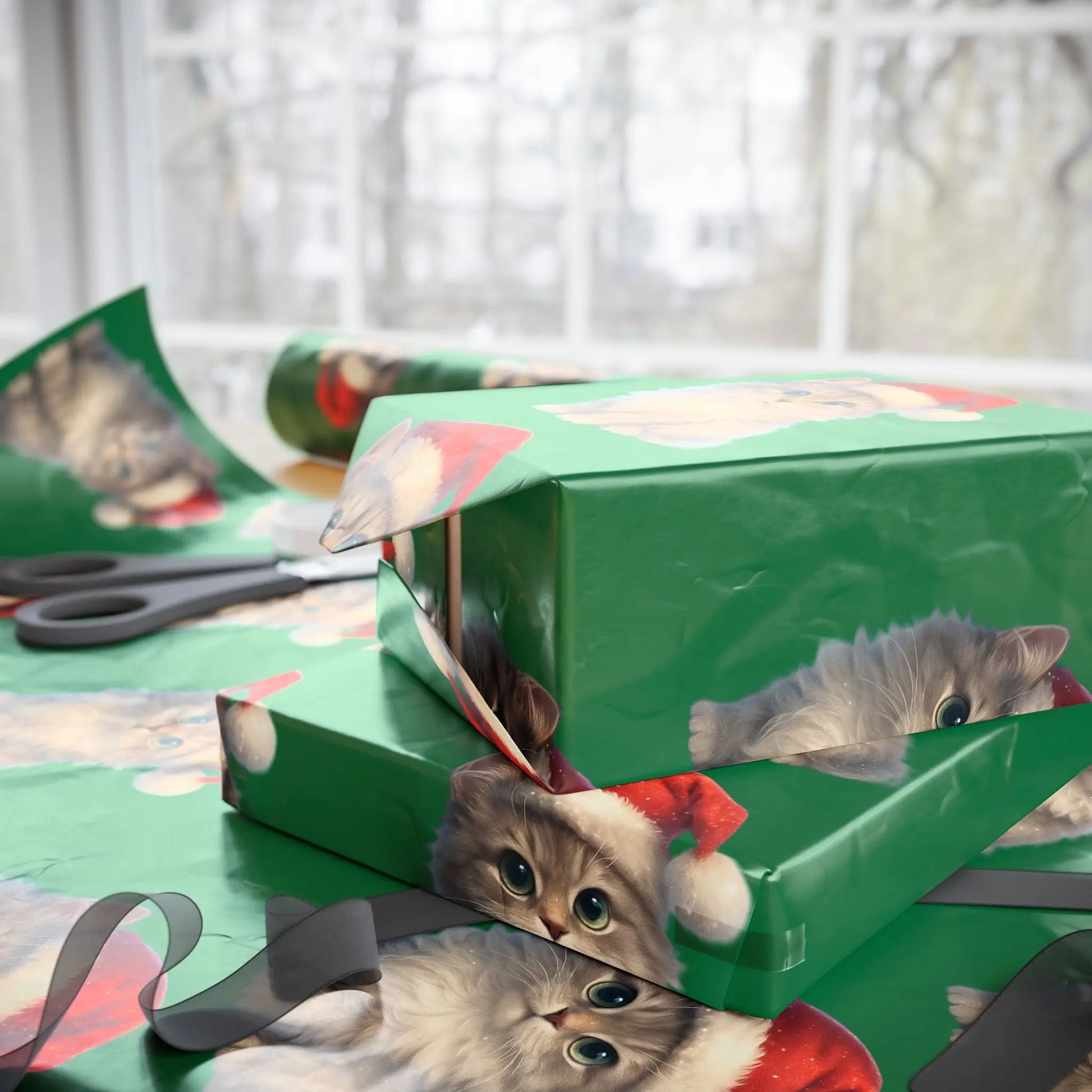 Wrapping Papers - Festive Holiday with Cute Santa Pets Printify