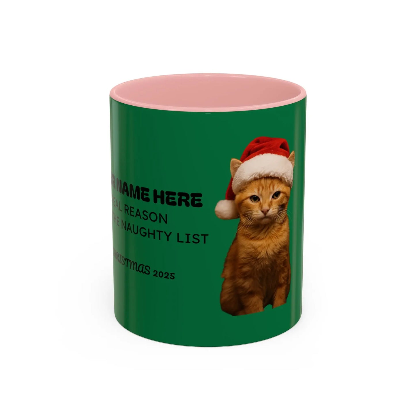 Christmas Cat Accent Mug - Personalized 'On the Naughty List' Mug Printify