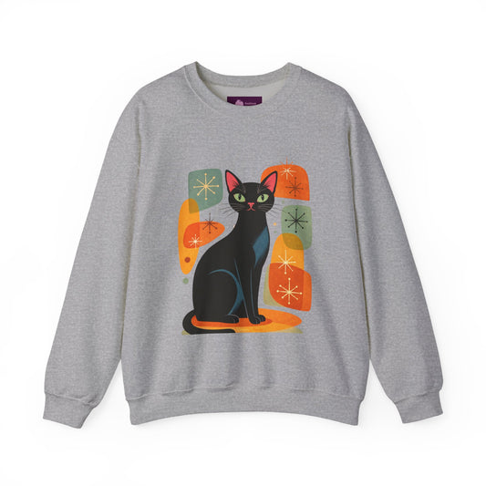 Retro Black Cat Crewneck Sweatshirt — Vintage Cat Graphic