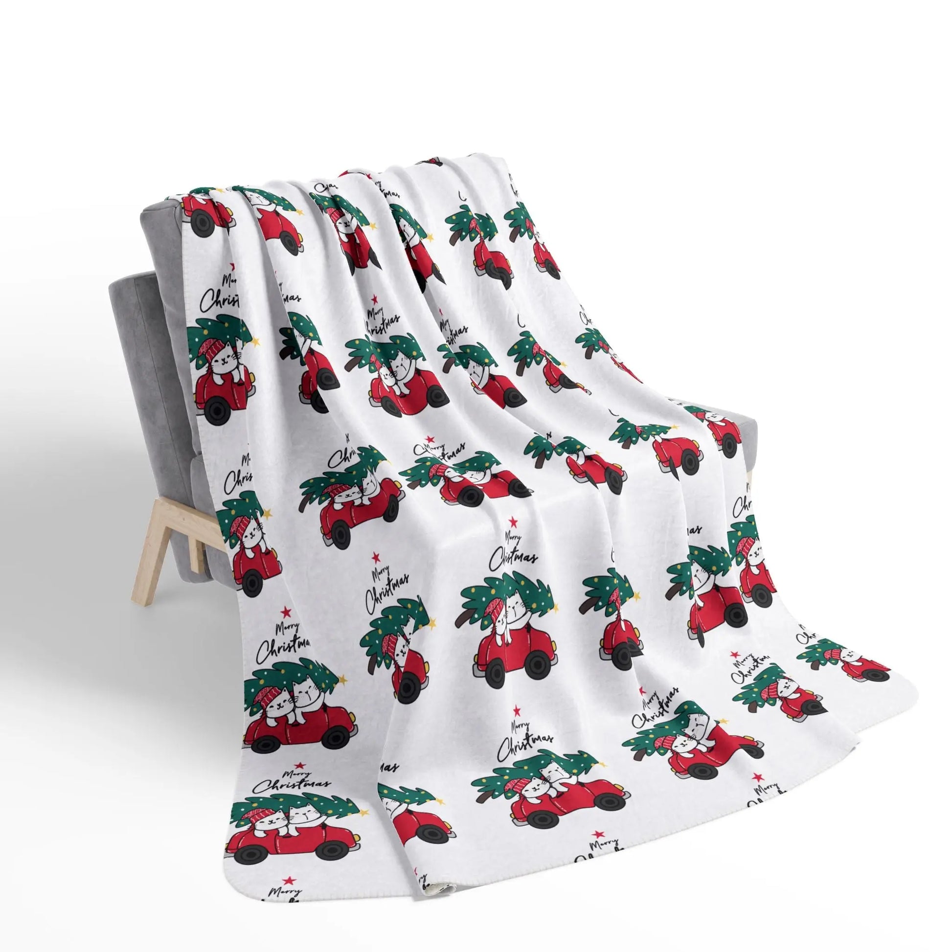 Christmas Red Truck Fleece Sherpa Blanket Printify