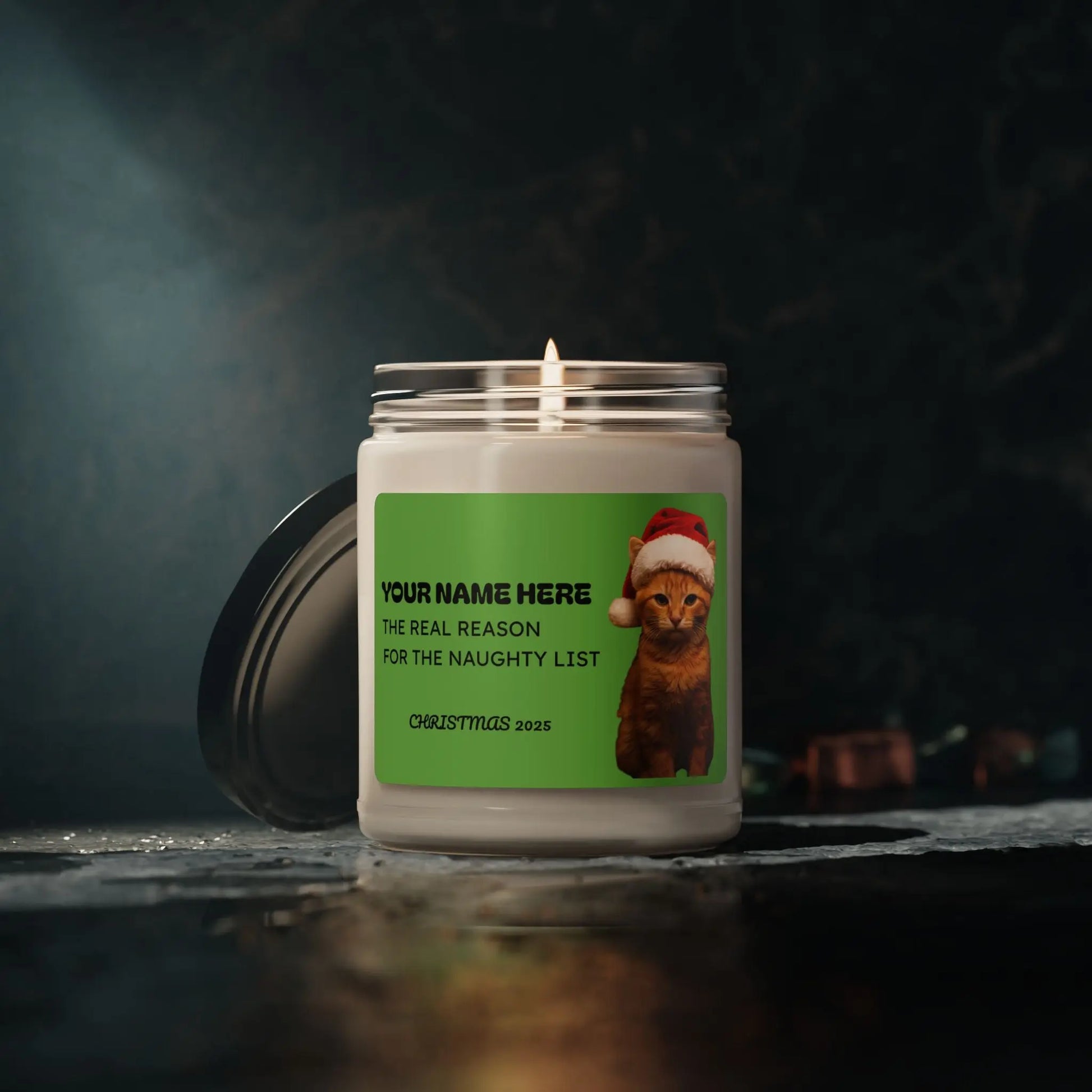 Personalized Christmas Cat Candle — "The Real Reason for the Naughty List" 9oz Soy Printify