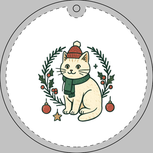 Cat Holiday Glass Ornament Printify