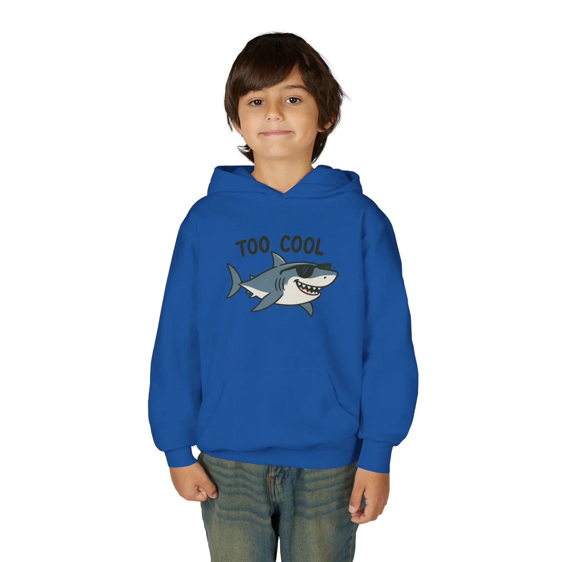 Youth Hoodie - 'Too Cool' Shark Graphic Pullover Printify