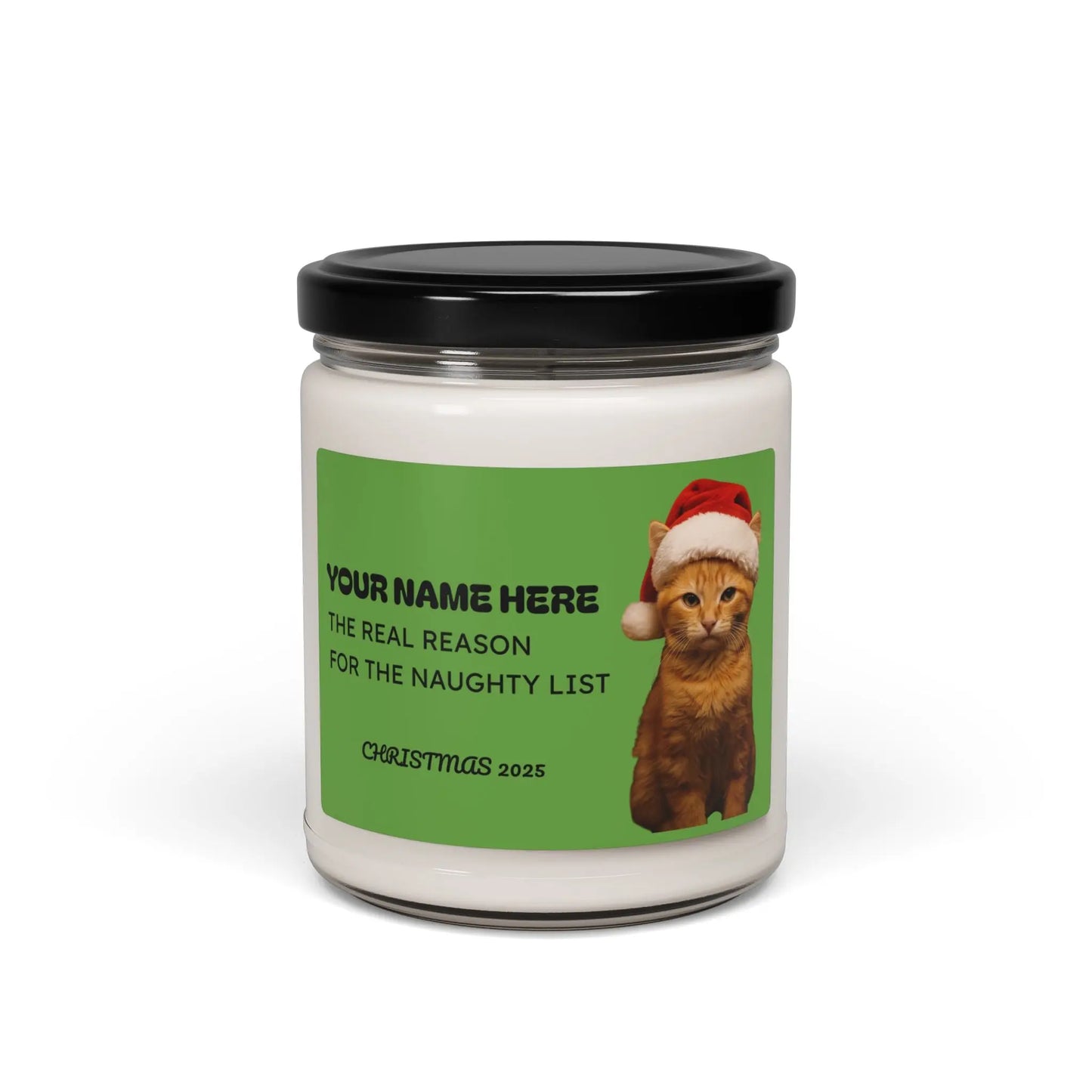 Personalized Christmas Cat Candle — "The Real Reason for the Naughty List" 9oz Soy Printify