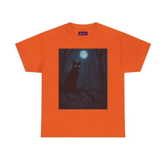 Mystical Cat Tee - Unique Gift for Halloween, Unisex Heavy Cotton Shirt, Cat Lovers, Spooky Style, Night Out, Halloween Shirt