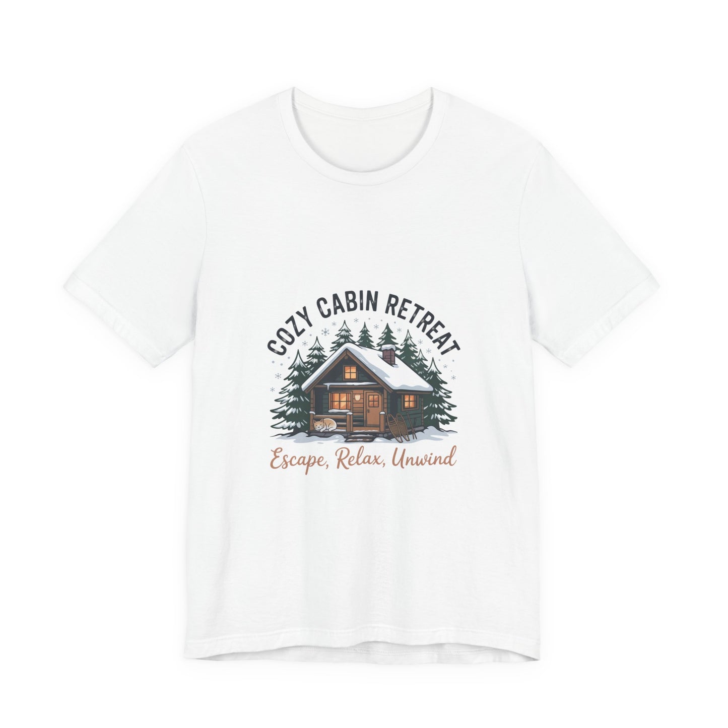Cozy Cabin Retreat Tee | cabin vibes shirt, mountain silhouette design Printify