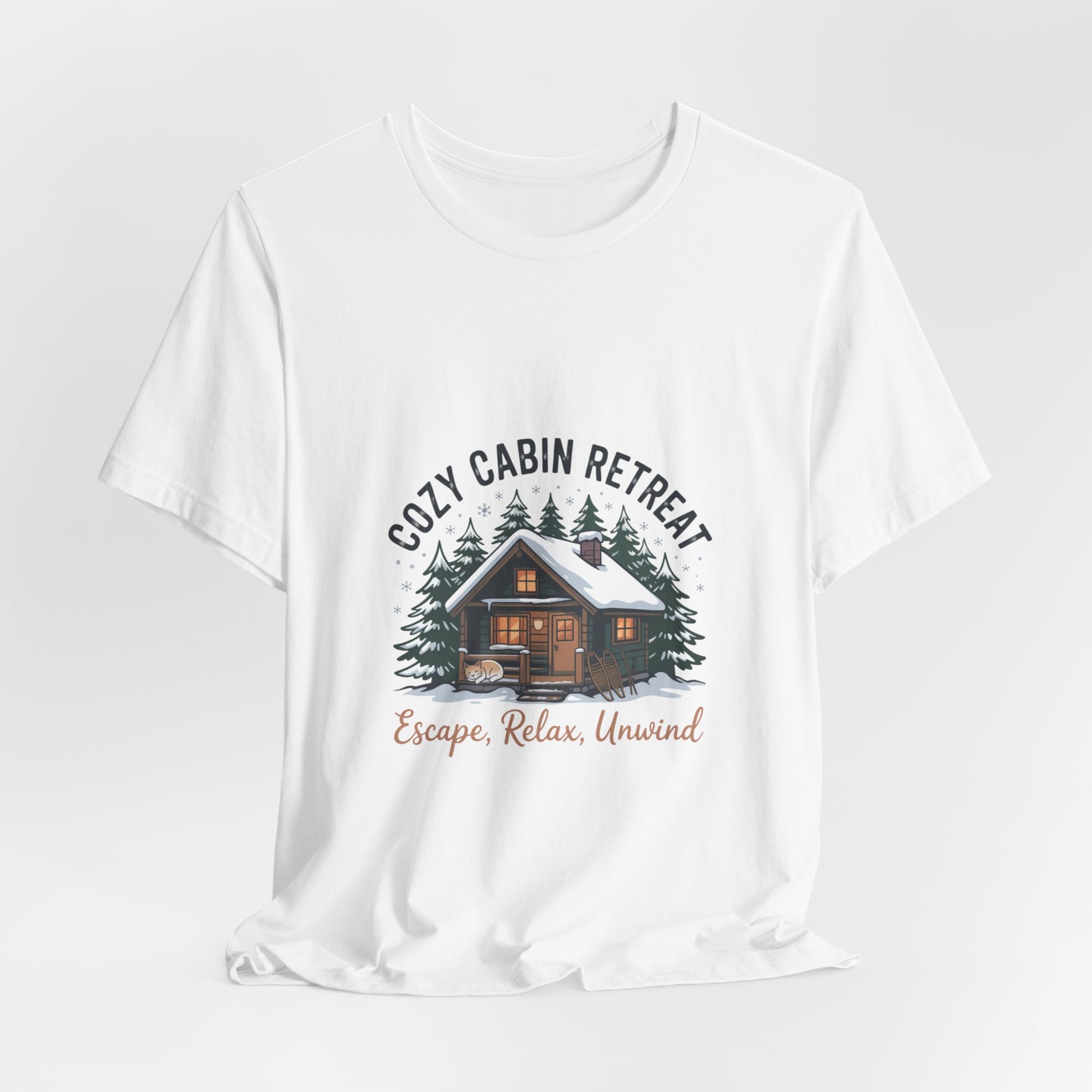 Cozy Cabin Retreat Tee | cabin vibes shirt, mountain silhouette design Printify