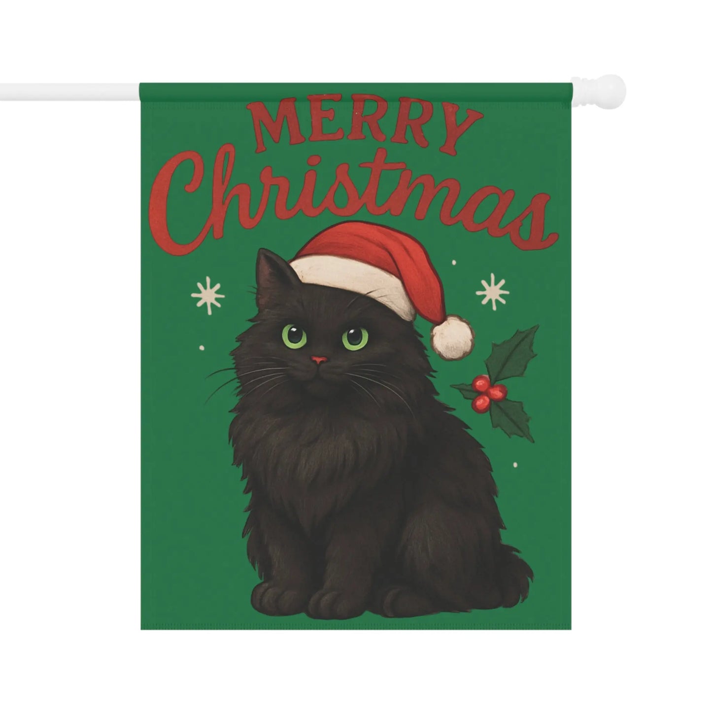 Merry Christmas Black Cat Garden Flag — Holiday House Banner Printify
