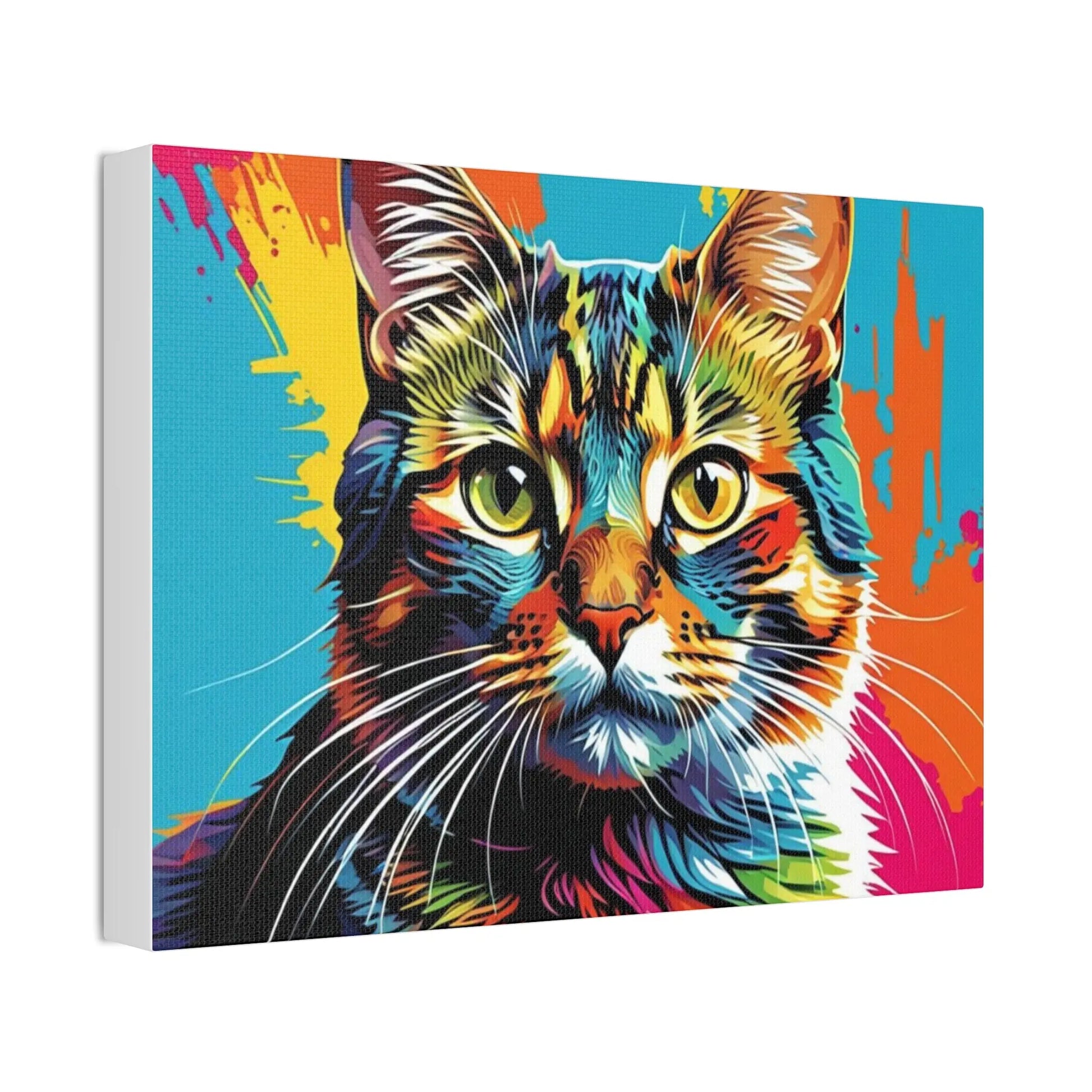 Colorful Pop Art Cat Canvas – Vibrant Stretched Wall Art Printify