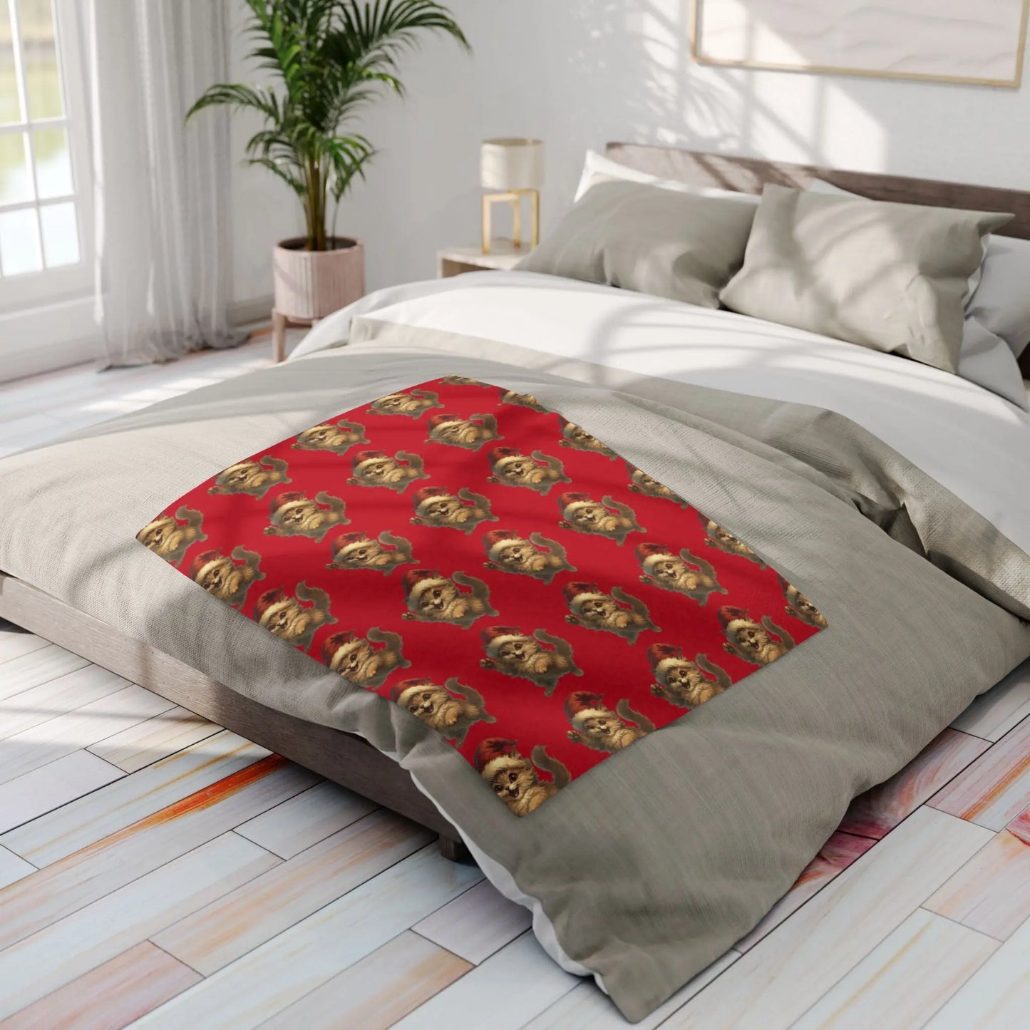 Santa Bear Pattern Fleece Blanket — Festive Red Holiday Throw Printify
