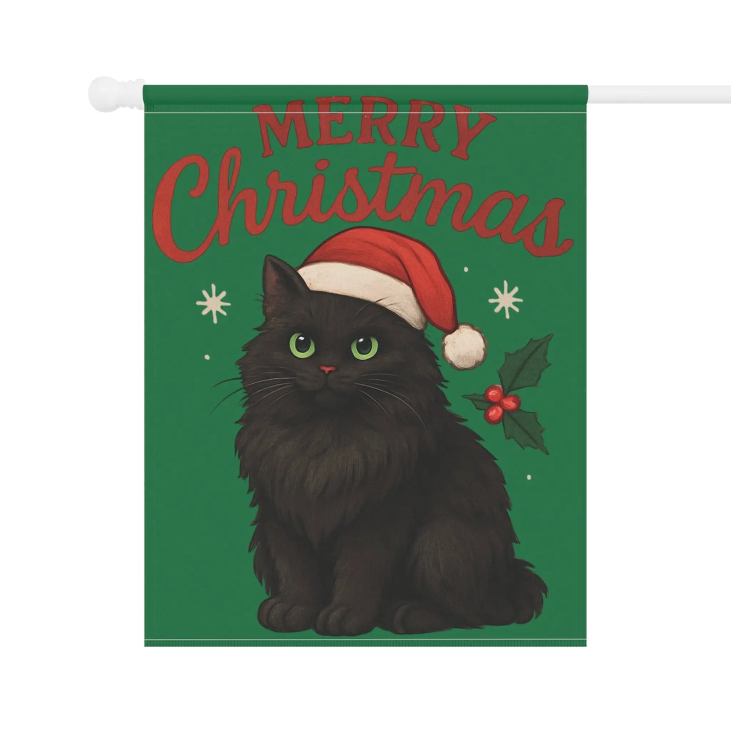Merry Christmas Black Cat Garden Flag — Holiday House Banner Printify