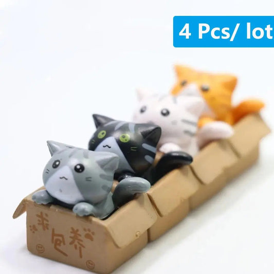 1/4Pcs Kawaii Mini Cat Ornament Garden kitten statue Gift Kids Children Baby Room Decoration Toy Miniature Figurines Home Decor - FloofChonk
