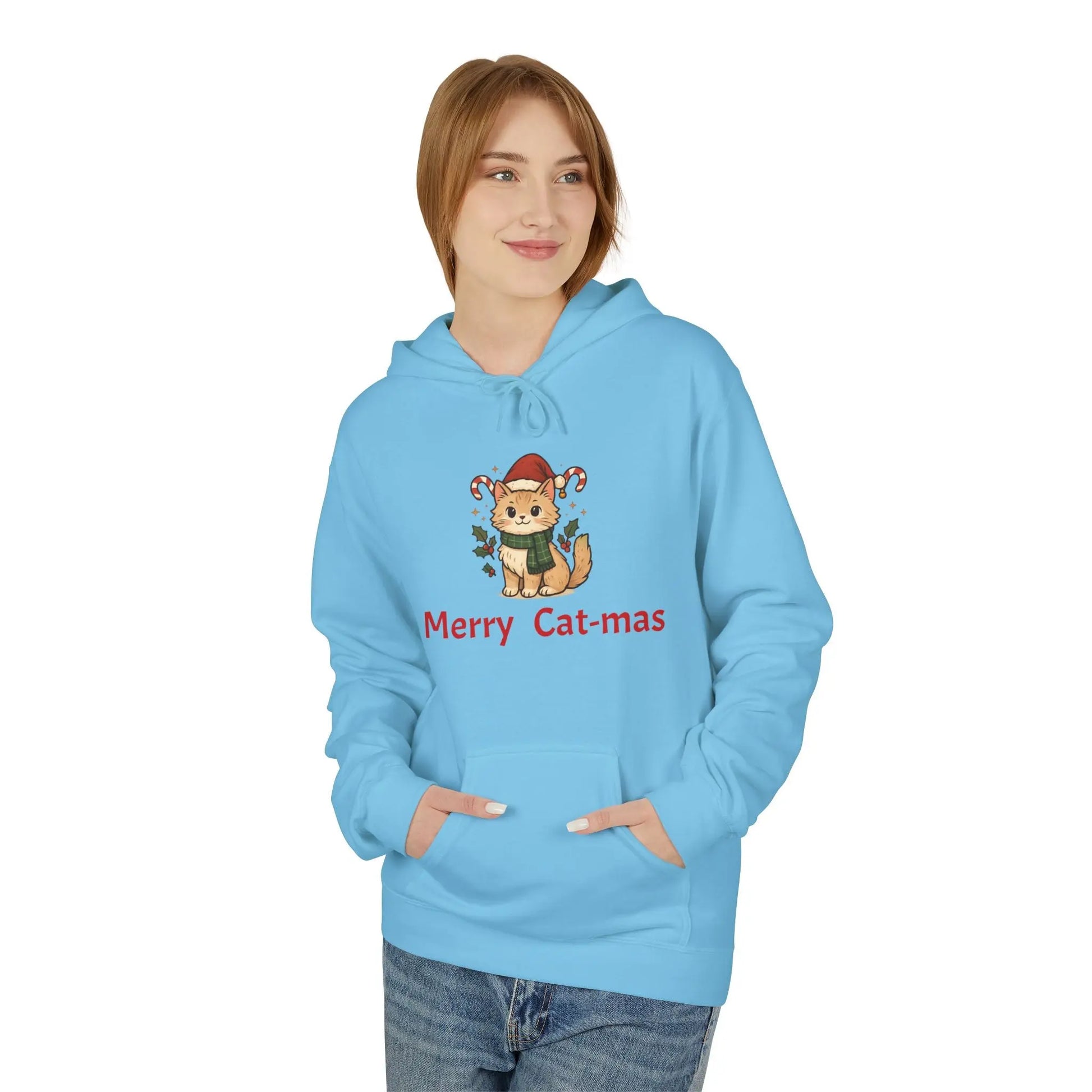 Christmas Cat Hoodie — "Merry Cat-mas" Festive Holiday Pullover Printify