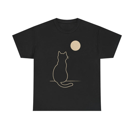 Cat Moon T-Shirt, Cute Animal Lover Gift, Unisex Graphic Tee, Casual Wear, Pet Owners Shirt, Cozy Night Outfits Printify
