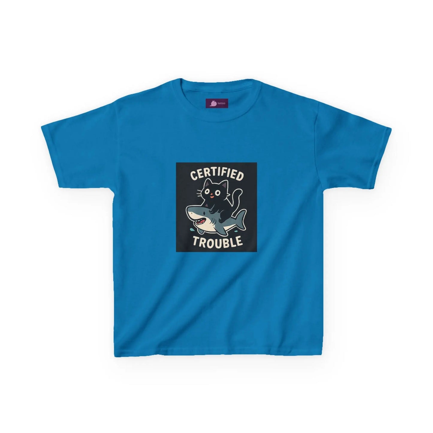 Kids Tee — "Certified Trouble" Shark Graphic Printify