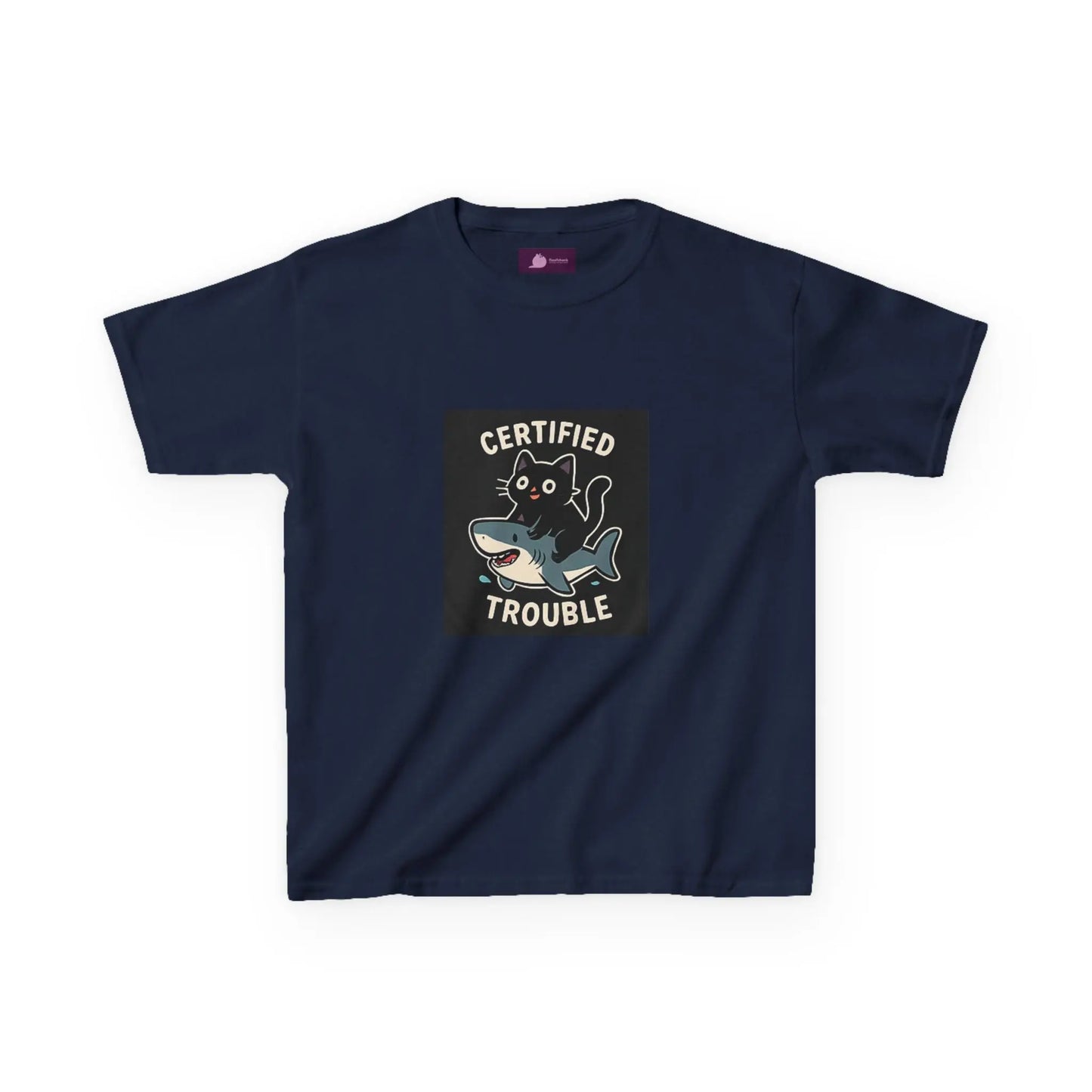 Kids Tee — "Certified Trouble" Shark Graphic Printify